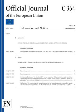 Official Journal C 364 of the European Union