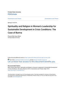Spirituality and Religion in Women's Leadership for Sustainable Development in Crisis Conditions: the Case of Burma
