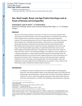 Sex, Skull Length, Breed, and Age Predict How Dogs Look at Faces of Humans and Conspecifics