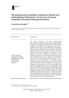 Measuring Income Inequality: Comparative Datasets and Methodological Deficiencies