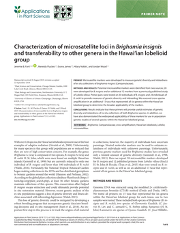 Characterization of Microsatellite Loci in Brighamia Insignis and Transferability to Other Genera in the Hawai‘Ian Lobelioid Group