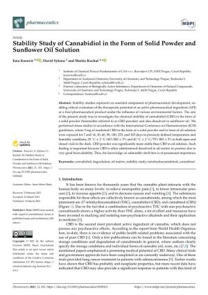 Stability Study of Cannabidiol in the Form of Solid Powder and Sunflower Oil Solution