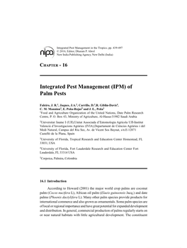 Integrated Pest Management (IPM) of Palm Pests