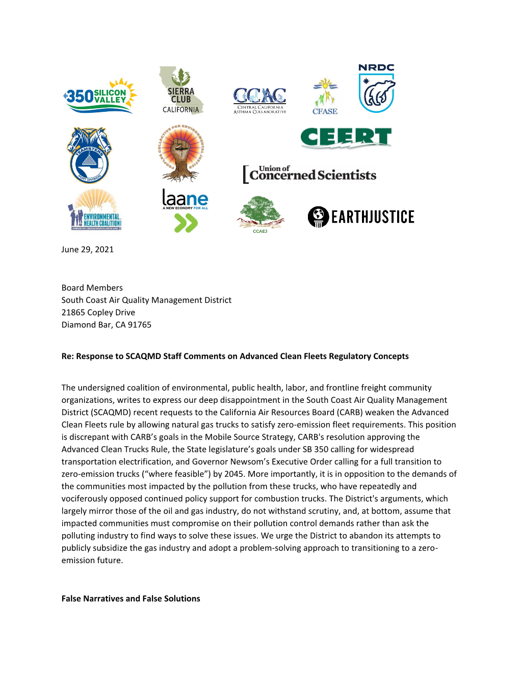 June 29, 2021 Board Members South Coast Air Quality Management