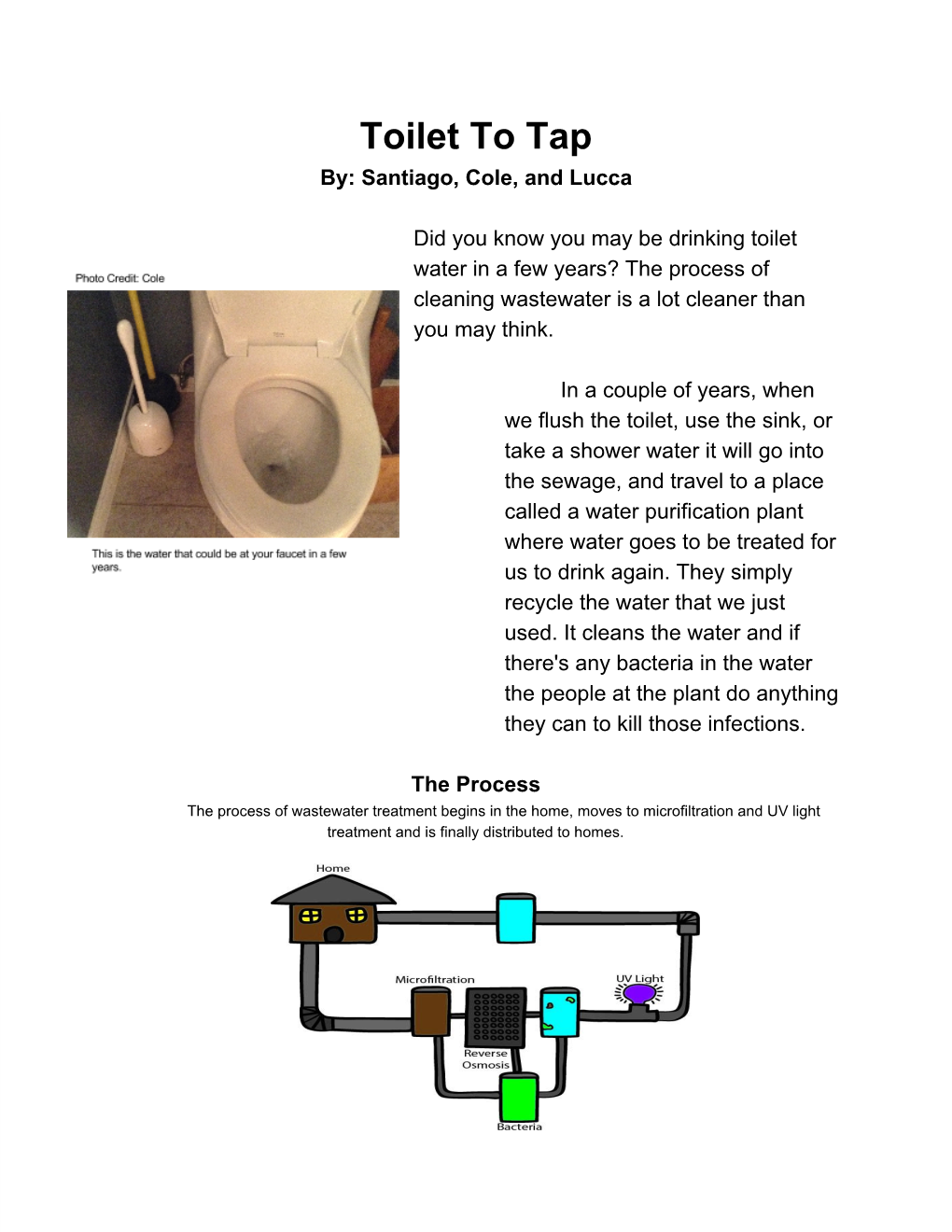 Toilet to Tap By: Santiago, Cole, and Lucca