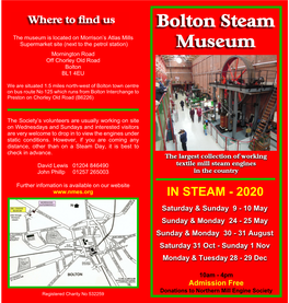 Bolton Steam Museum Leaflet