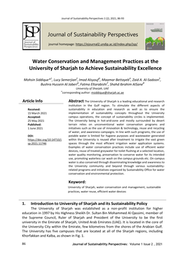 Journal of Sustainability Perspectives Water Conservation And