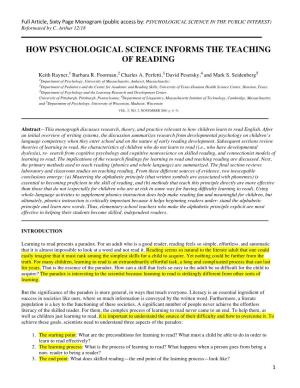 How Psychological Science Informs the Teaching of Reading