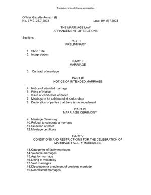 104 (I) / 2003 the Marriage Law Arrangement of Sections