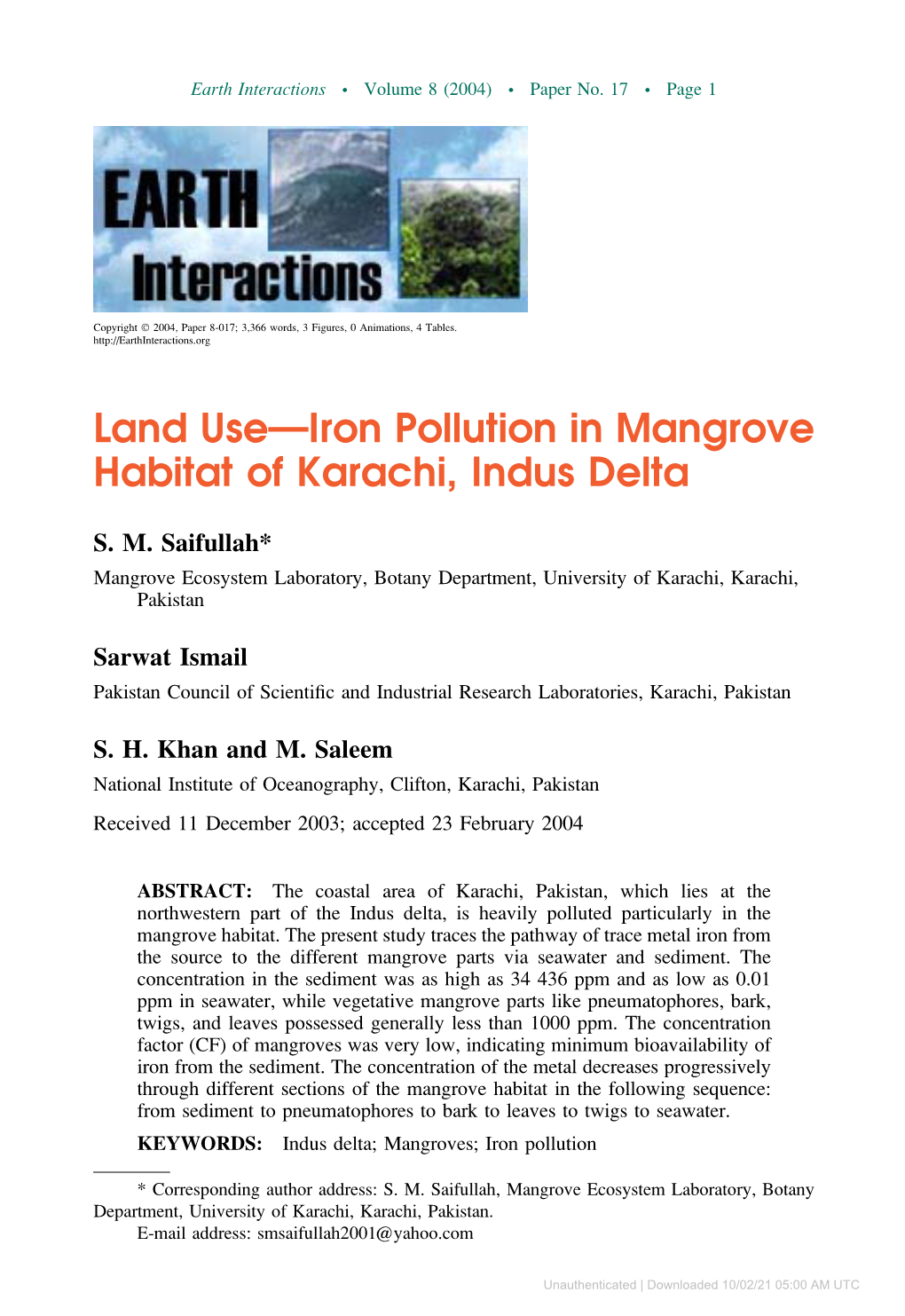 Downloaded 10/02/21 05:00 AM UTC Earth Interactions � Volume 8 (2004) � Paper No