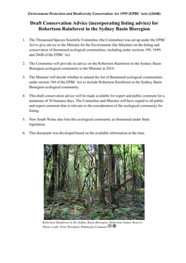 For Robertson Rainforest in the Sydney Basin Bioregion