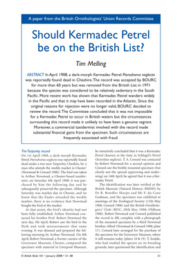Should Kermadec Petrel Be on the British List? Tim Melling