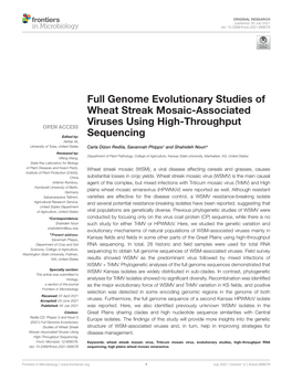 Full Genome Evolutionary Studies of Wheat Streak Mosaic-Associated Viruses Using High-Throughput