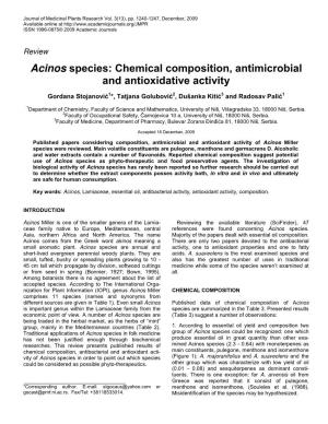 Acinos Species: Chemical Composition, Antimicrobial and Antioxidative Activity