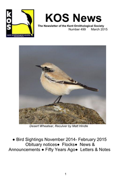 KOS News the Newsletter of the Kent Ornithological Society Number 499 March 2015