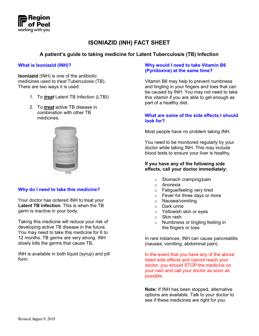 Isoniazid (Inh) Fact Sheet