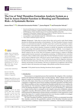 The Use of Total Thrombus Formation Analysis System As a Tool to Assess Platelet Function in Bleeding and Thrombosis Risk—A Systematic Review