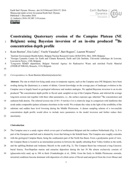 Constraining Quaternary Erosion of the Campine Plateau (NE Belgium