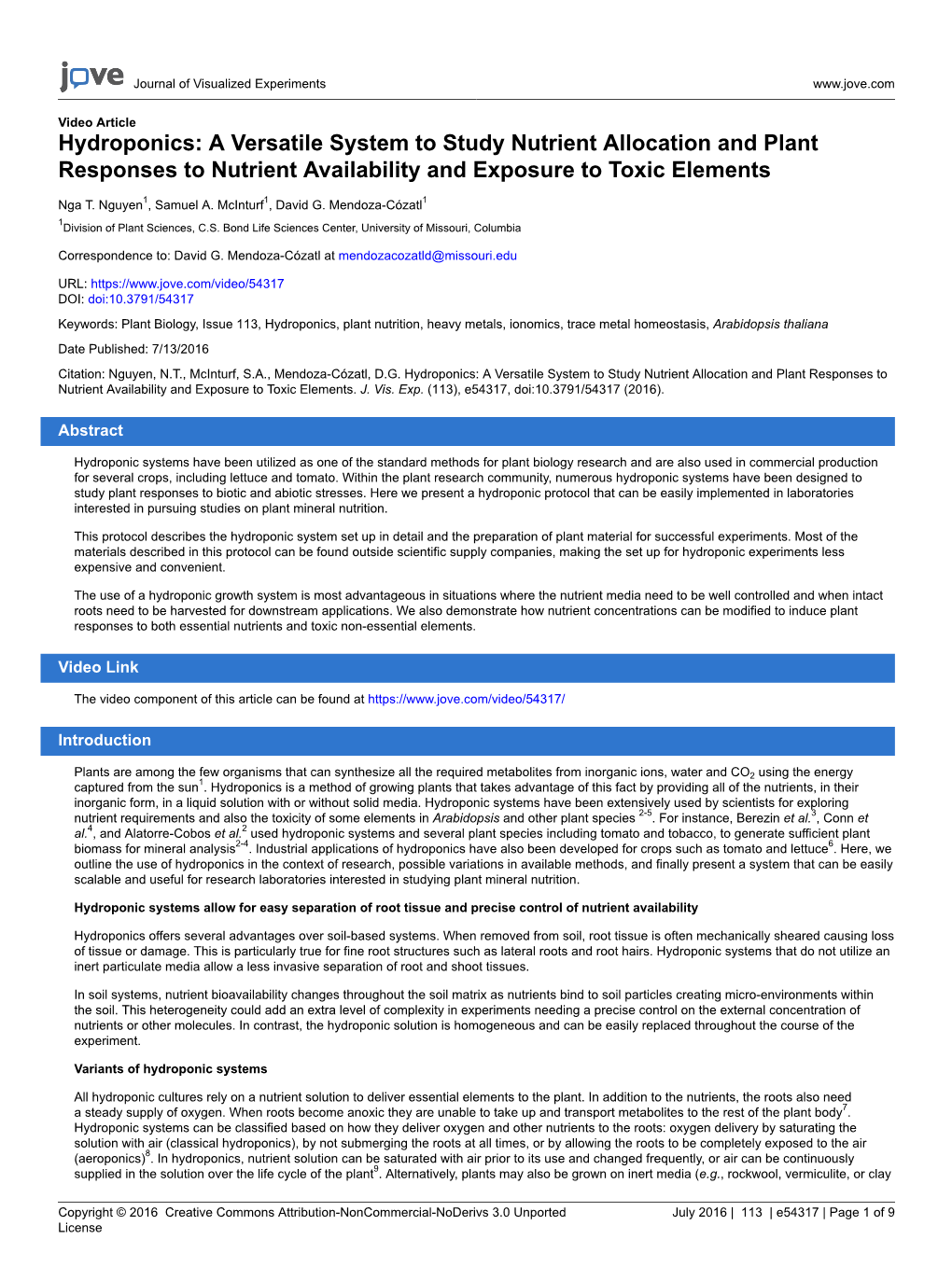 Hydroponics: a Versatile System to Study Nutrient Allocation and Plant Responses to Nutrient Availability and Exposure to Toxic Elements