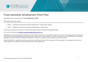 Food Standards Development Work Plan