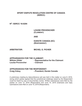 Sport Dispute Resolution Centre of Canada (Sdrcc)