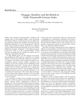 Thuggee, Banditry and the British in Early Nineteenth-Century India