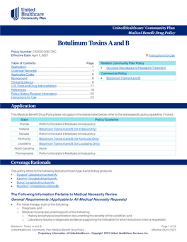 Botulinum Toxins a and B – Community Plan Medical Benefit