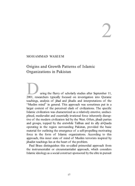 Origins and Growth Patterns of Islamic Organizations in Pakistan