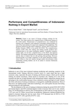 Performane and Competitiveness of Indonesian Nutmeg in Export Market