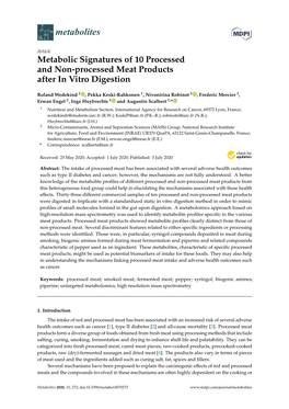 Metabolic Signatures of 10 Processed and Non-Processed Meat Products After in Vitro Digestion