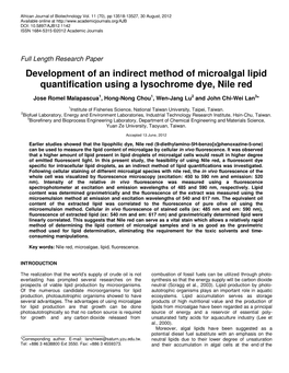Development of an Indirect Method of Microalgal Lipid Quantification Using a Lysochrome Dye, Nile Red
