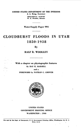 CLOUDBURST FLOODS in UTAH 1850-1938 by RALF R