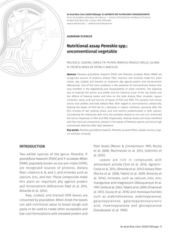 Nutritional Assay Pereskia Spp.: Running Title: ORA-PRO-NOBIS: Unconventional Vegetable UNCONVENTIONAL VEGETAL