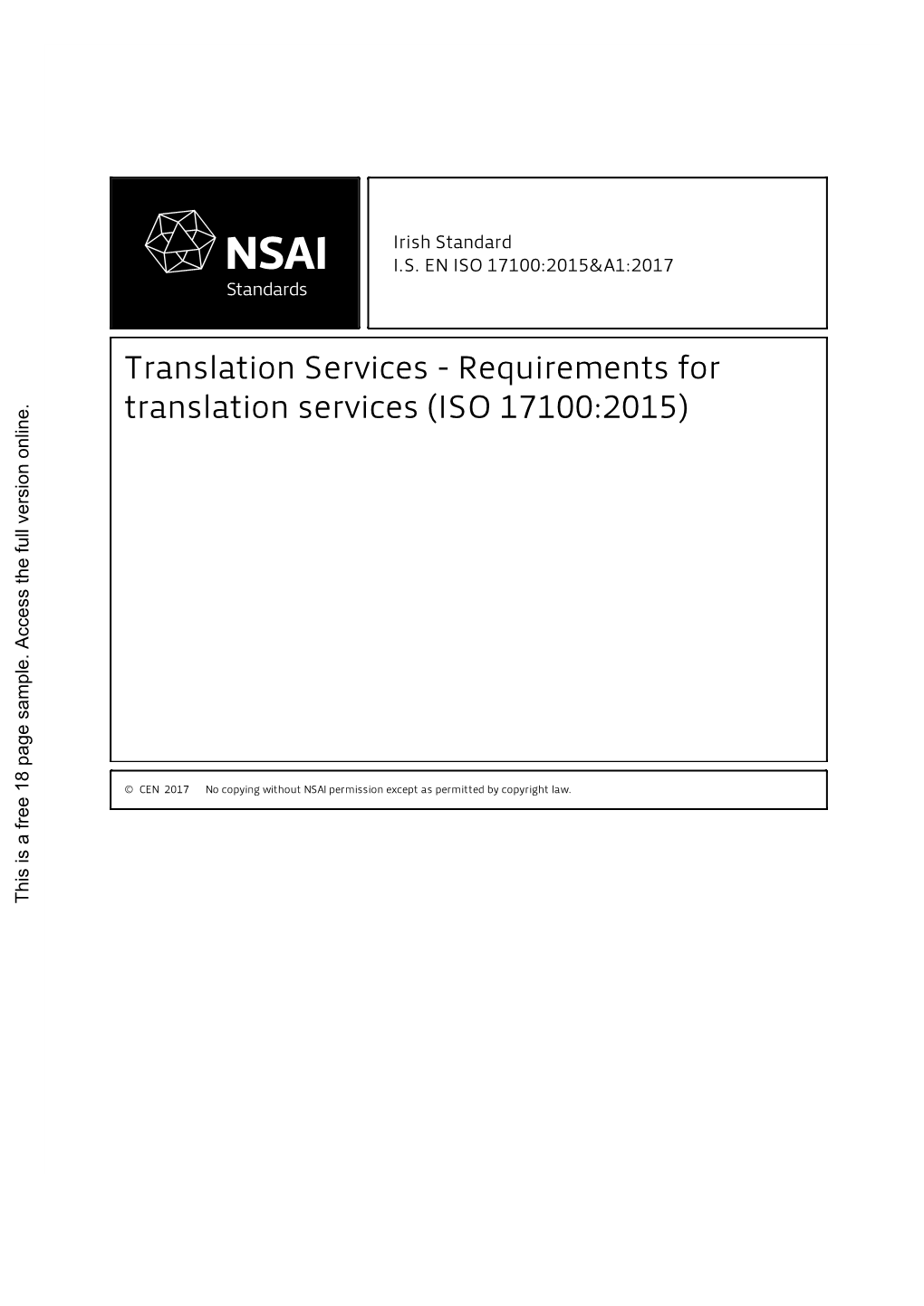 Translation Services - Requirements for Translation Services (ISO 17100:2015)