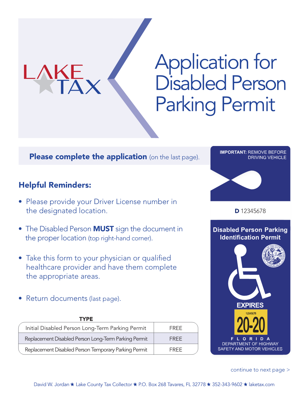 Application for Disabled Person Parking Permit Form