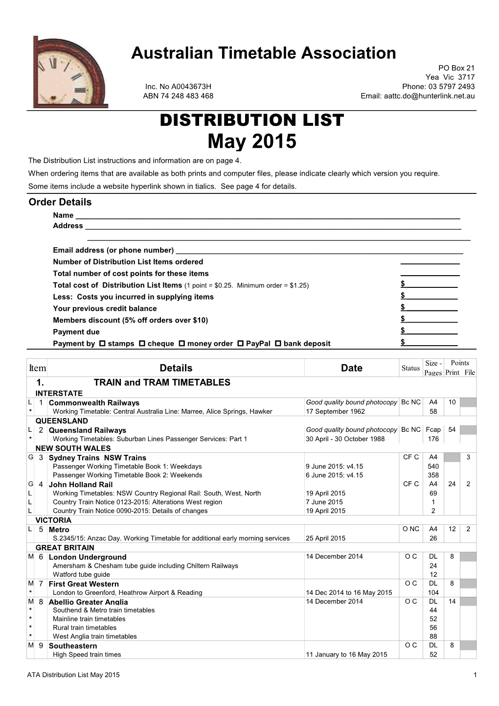 May 2015 the Distribution List Instructions and Information Are on Page 4