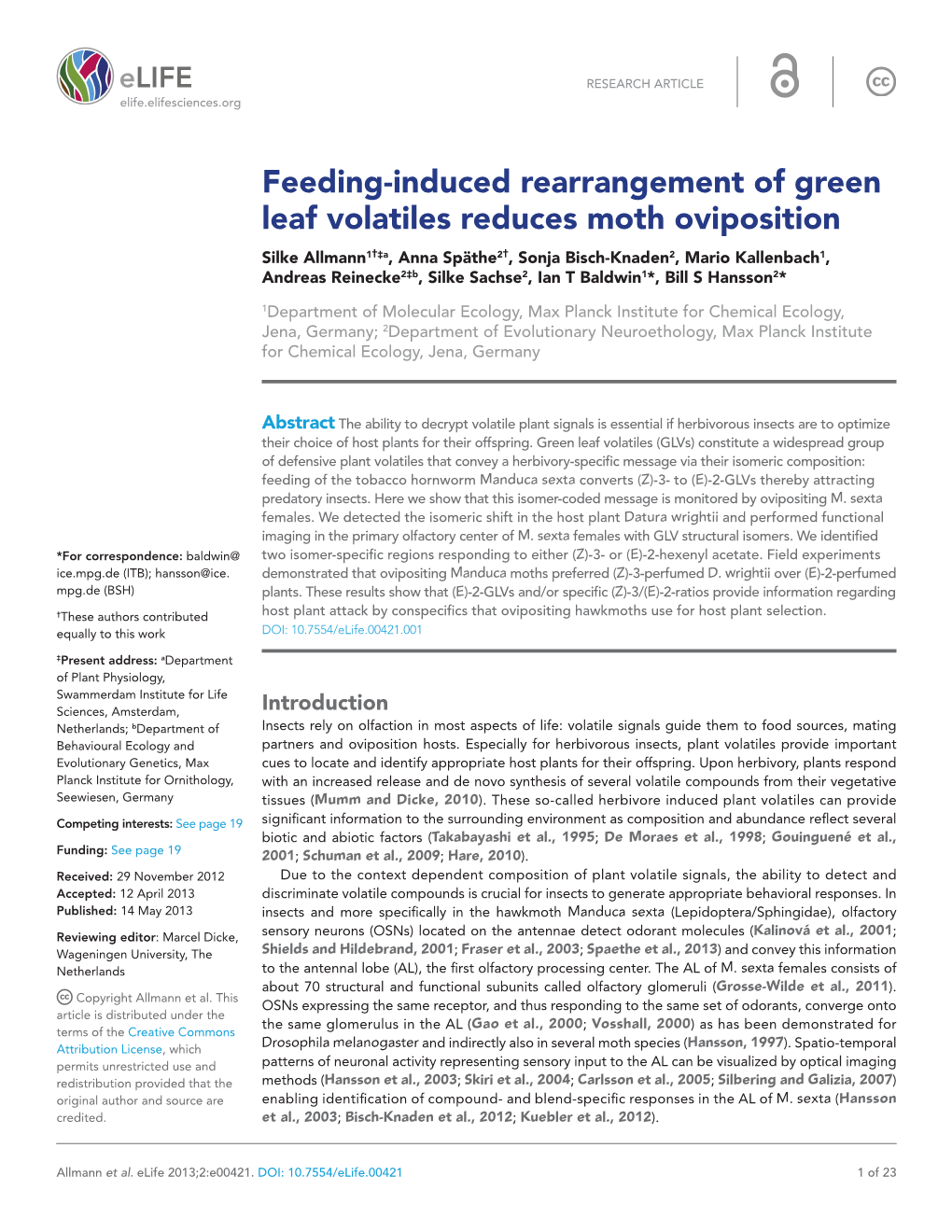 Feeding-Induced Rearrangement of Green Leaf Volatiles Reduces Moth