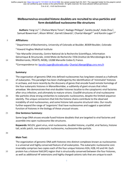 Melbournevirus-Encoded Histone Doublets Are Recruited to Virus Particles and Form Destabilized Nucleosome-Like Structures