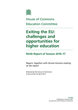 Exiting the EU: Challenges and Opportunities for Higher Education