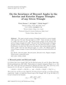 On the Invariance of Brocard Angles in the Interior and Exterior Pappus Triangles of Any Given Triangle
