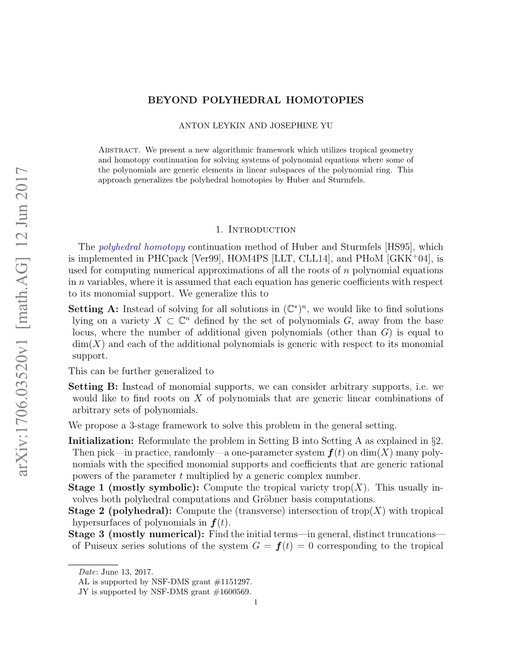 Arxiv:1706.03520V1 [Math.AG] 12 Jun 2017 Powers of the Parameter T Multiplied by a Generic Complex Number