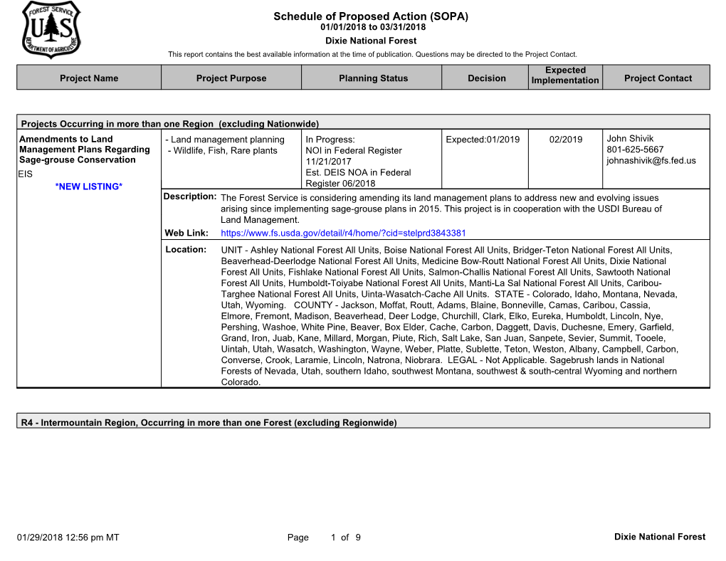 Dixie National Forest This Report Contains the Best Available Information at the Time of Publication