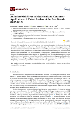Antimicrobial Silver in Medicinal and Consumer Applications: a Patent Review of the Past Decade (2007–2017)
