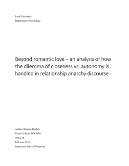 Beyond Romantic Love – an Analysis of How the Dilemma of Closeness Vs