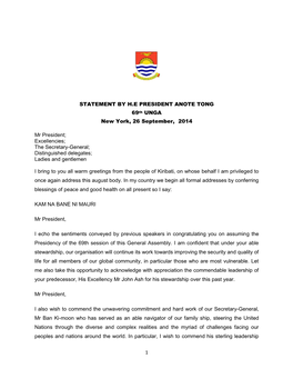 Statement by H. E. President Anote Tong