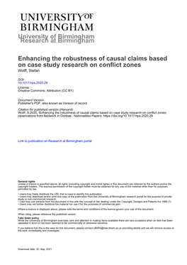 University of Birmingham Enhancing the Robustness of Causal Claims