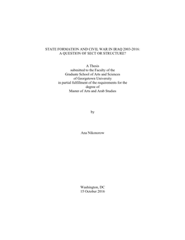 State Formation and Civil War in Iraq 2003-2016: a Question of Sect Or Structure?