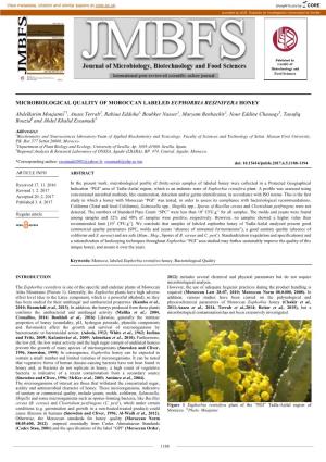 Microbiological Quality of Moroccan Labeled Euphorbia Resinifera Honey