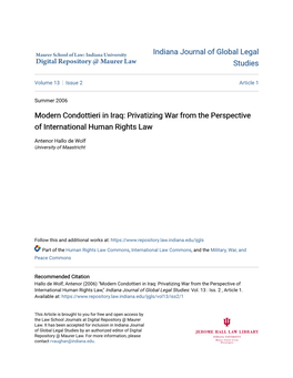 Modern Condottieri in Iraq: Privatizing War from the Perspective of International Human Rights Law