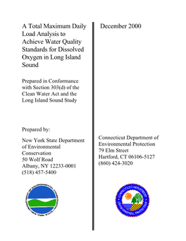 A TMDL to Achieve Water Quality Standards for Dissolved Oxygen In